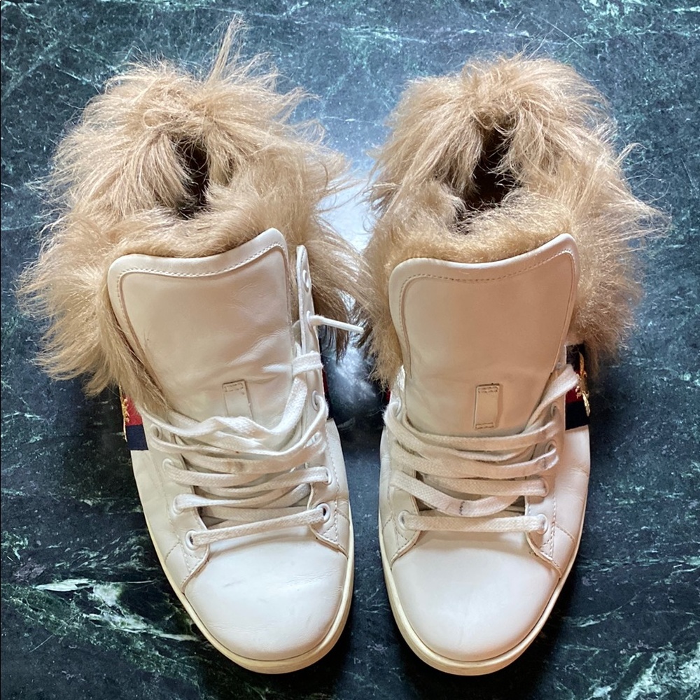 Gucci Ace Bee lace-up sneakers with fur
